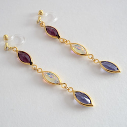 VINTAGE Glass frame ear clips/pierced earrings Violet dress 第3張的照片