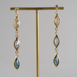 VINTAGE Glass frame ear clips/pierced earrings Gold gray 第1張的照片