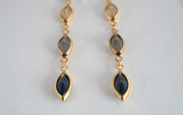 VINTAGE Glass frame ear clips/pierced earrings Gold gray 第4張的照片
