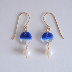 GLASS Bicolor Glass Pierced earrings/Ear clips Blue×Clear 第1張的照片