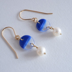 GLASS Bicolor Glass Pierced earrings/Ear clips Blue×Clear 第3張的照片