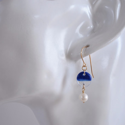 GLASS Bicolor Glass Pierced earrings/Ear clips Blue×Clear 第4張的照片