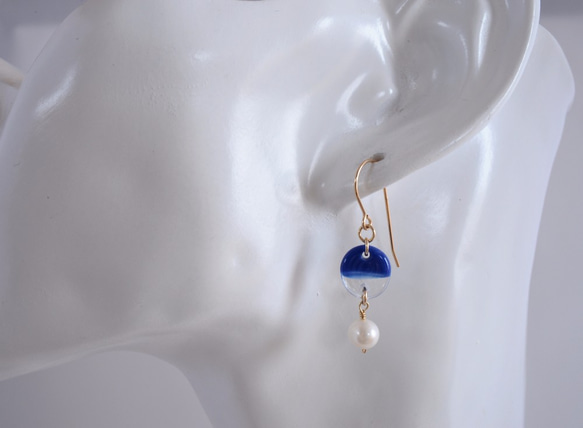 GLASS Bicolor Glass Pierced earrings/Ear clips Blue×Clear 第4張的照片