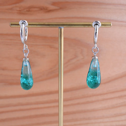 GLASS Bubble Drop Chain Ear clips Light blue×Green 第2張的照片