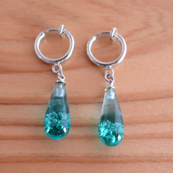 GLASS Bubble Drop Chain Ear clips Light blue×Green 第3張的照片