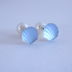 VINTAGE Sea Shell Pierced earrings Light blue 第2張的照片