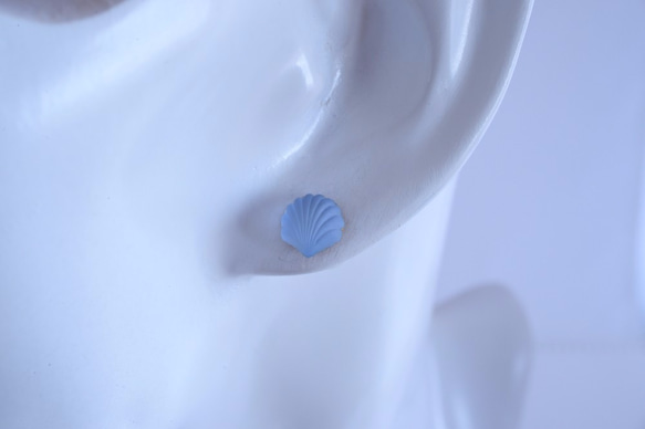 VINTAGE Sea Shell Pierced earrings Light blue 第4張的照片