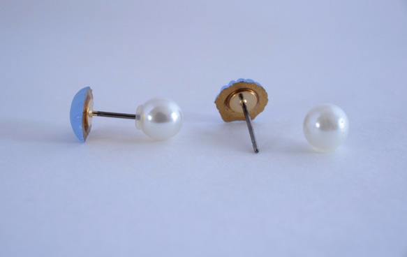 VINTAGE Sea Shell Pierced earrings Light blue 第5張的照片