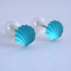 VINTAGE Sea shell Pierced earrings/Ear clips  Emerald Blue 第2張的照片