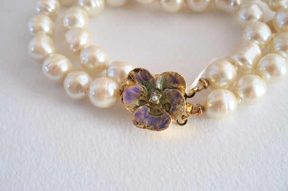 VINTAGE 2Strands baroque pearl Pansy bracelet 2枚目の画像