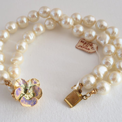 VINTAGE 2Strands baroque pearl Pansy bracelet 4枚目の画像