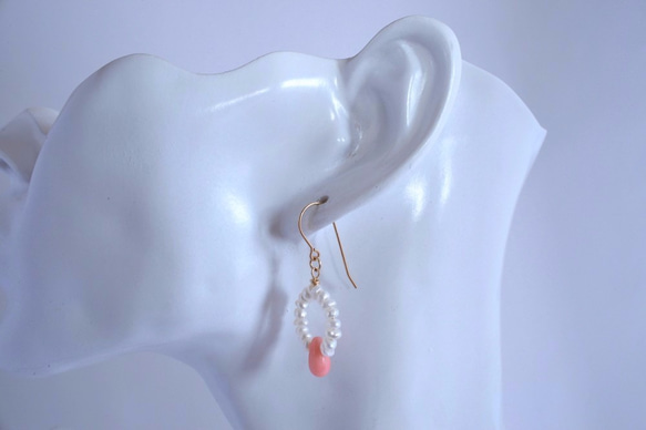 STONE 色珊瑚和珍珠Pierced earrings/Ear clips 第3張的照片