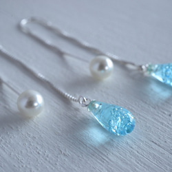 GLASS Bubble Drop Chain Pierced earrings  Blue soda 第1張的照片