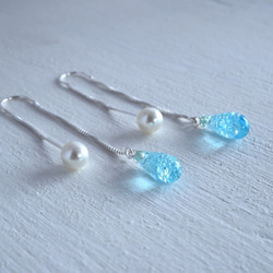 GLASS Bubble Drop Chain Pierced earrings  Blue soda 第2張的照片