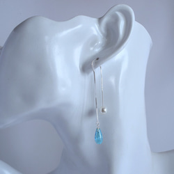 GLASS Bubble Drop Chain Pierced earrings  Blue soda 第5張的照片