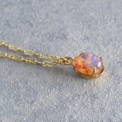 VINTAGE Fire opal glass necklace Oval 第1張的照片