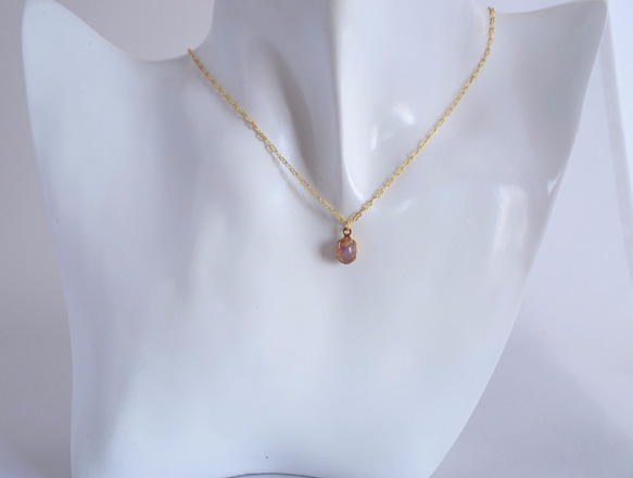 VINTAGE Fire opal glass necklace Oval 第6張的照片