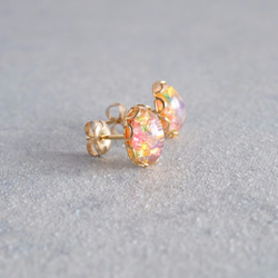 VINTAGE k14gf Fire opal glass Pierced earrings Oval 第2張的照片