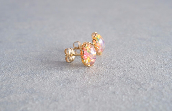 VINTAGE k14gf Fire opal glass Pierced earrings Oval 第2張的照片