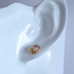 VINTAGE k14gf Fire opal glass Pierced earrings Oval 第5張的照片