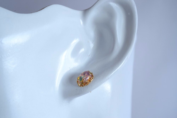 VINTAGE k14gf Fire opal glass Pierced earrings Oval 第5張的照片