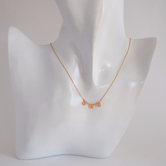 STONE Orange Garnet Pair Shape Necklace k14gf 第3張的照片