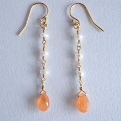 STONE Orange garnet pearl Pierced earrings k14gf/Ear clips 第1張的照片