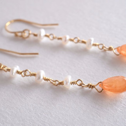 STONE Orange garnet pearl Pierced earrings k14gf/Ear clips 第2張的照片