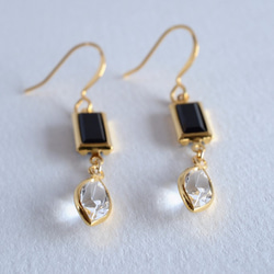 VINTAGE Glass frame pierced earrings/ear clips Monotone 第2張的照片