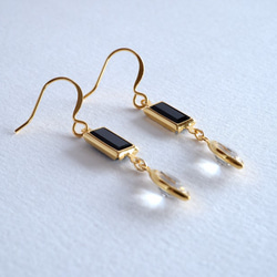 VINTAGE Glass frame pierced earrings/ear clips Monotone 第3張的照片
