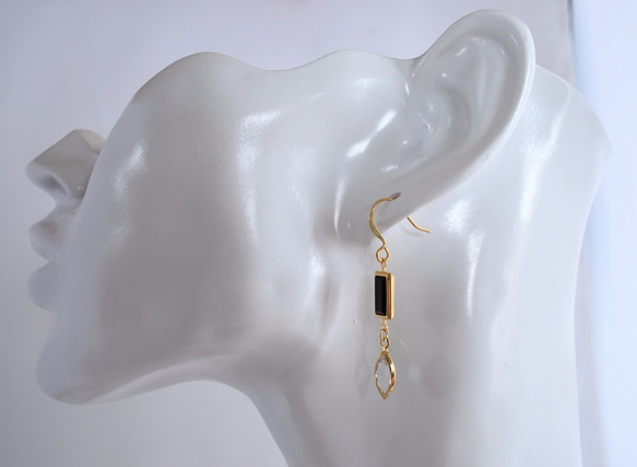 VINTAGE Glass frame pierced earrings/ear clips Monotone 第4張的照片