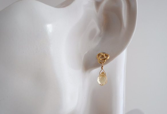 STONE Citrine chain ring pierced earrings 第2張的照片