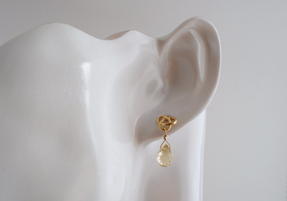 STONE Citrine chain ring pierced earrings 第3張的照片