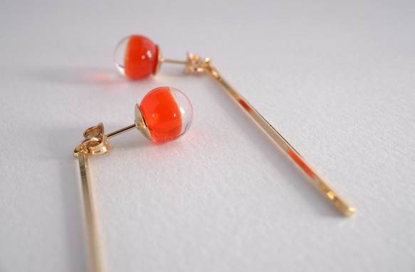 GLASS Vermilion clear glass stick Pierced earrings/Ear clips 第1張的照片