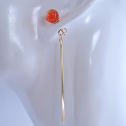 GLASS Vermilion clear glass stick Pierced earrings/Ear clips 第3張的照片