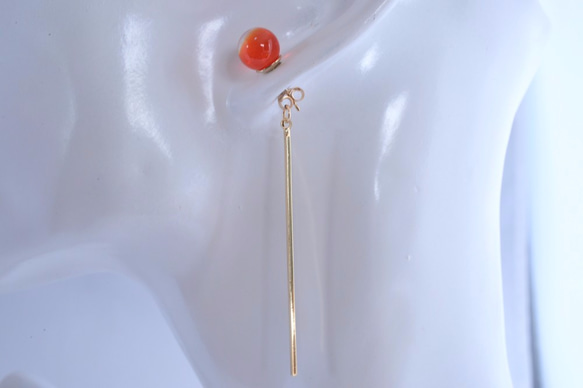 GLASS Vermilion clear glass stick Pierced earrings/Ear clips 第3張的照片