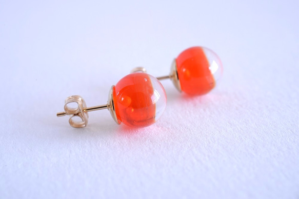 GLASS Vermilion clear glass stick Pierced earrings/Ear clips 第4張的照片