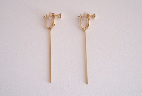 GLASS Vermilion clear glass stick Pierced earrings/Ear clips 第6張的照片