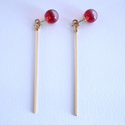 GLASS Wine red clear glass stick Pierced earrings/Ear clips 第2張的照片