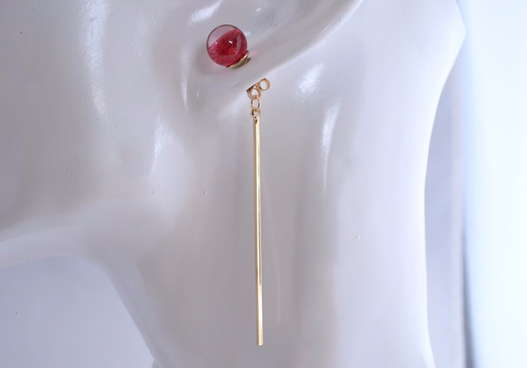 GLASS Wine red clear glass stick Pierced earrings/Ear clips 第3張的照片