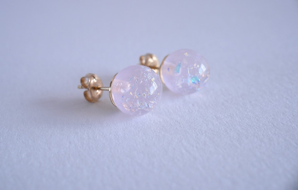 GLASS Pink dichroic glass stick Pierced earrings/Ear clips 第4張的照片