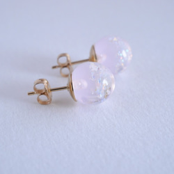 GLASS Pink dichroic glass stick Pierced earrings/Ear clips 第5張的照片