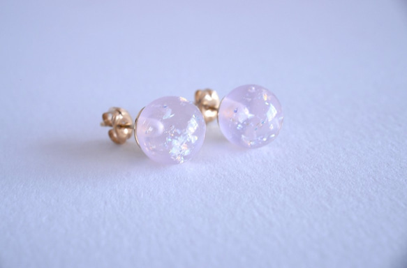 GLASS Pink dichroic glass stick Pierced earrings/Ear clips 第4張的照片