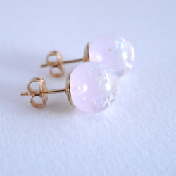 GLASS Pink dichroic glass stick Pierced earrings/Ear clips 第5張的照片