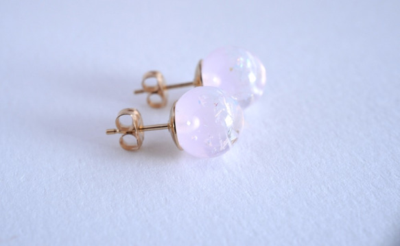 GLASS Pink dichroic glass stick Pierced earrings/Ear clips 第5張的照片