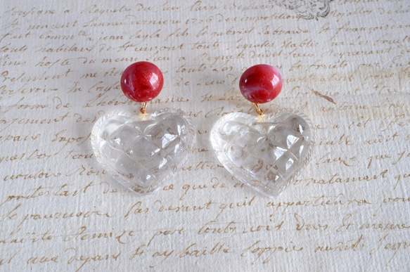 VINTAGE Quilting Big Heart pierced earrings/ear clips 第2張的照片