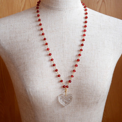 VINTAGE Quilting heart glass long necklace 第4張的照片