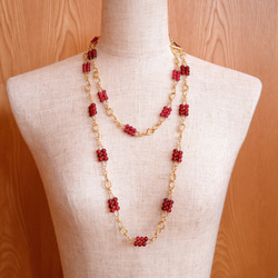 VINTAGE  Red Berry Glass Long Necklace 第4張的照片