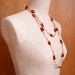 VINTAGE  Red Berry Glass Long Necklace 第5張的照片