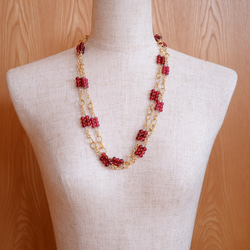 VINTAGE  Red Berry Glass Long Necklace 第6張的照片